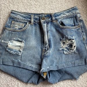 high waisted denim shorts